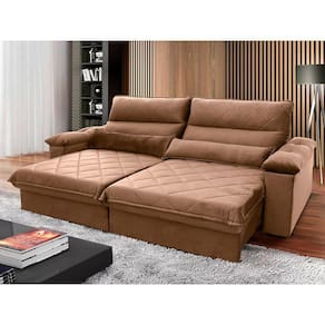 Sofá Retrátil Reclinável Grécia 2,30m Suede Velut Bege c/ Molas no Assento - King House