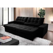 Sofá Retrátil Reclinável Zurique 2,50m Suede Velut Preto c/ Molas no Assento - King House