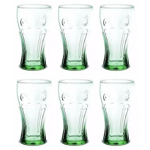 Copo Contour Coca Cola Vidro Jogo 6 Unidades 470Ml Verde
