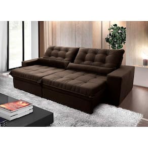Sofá Retrátil Reclinável Zurique 2,50m Suede Velut Marrom c/ Molas no Assento - King House