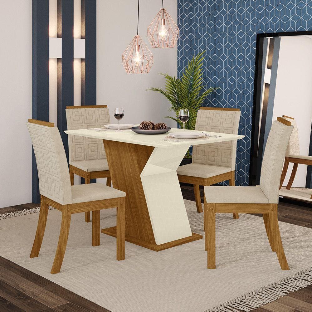 Conjunto Sala de Jantar Mesa Tampo MDF/Vidro com 4 Cadeiras