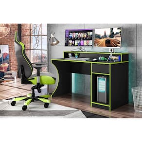 Mesa Gamer 1 Gaveta 2 Nichos Safira Belaflex Preto Fosco/Verde