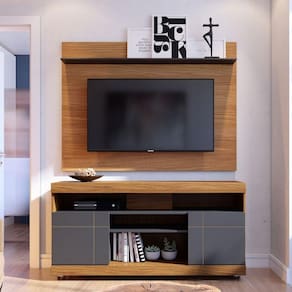 Rack com Painel Home para TV até 55 Polegadas 2 Portas Yara Maia Colibri Noce Milano/Preto