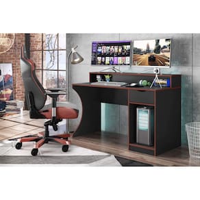 Mesa Gamer 1 Gaveta 2 Nichos Safira Belaflex Preto Fosco/Vermelho