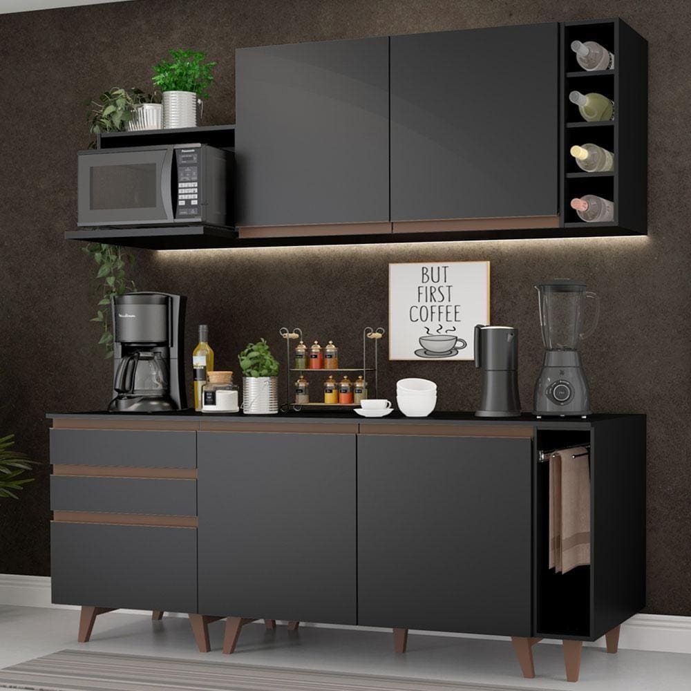 Cozinha Completa Madesa Reims 200001 com Armário e Balcão - Preto