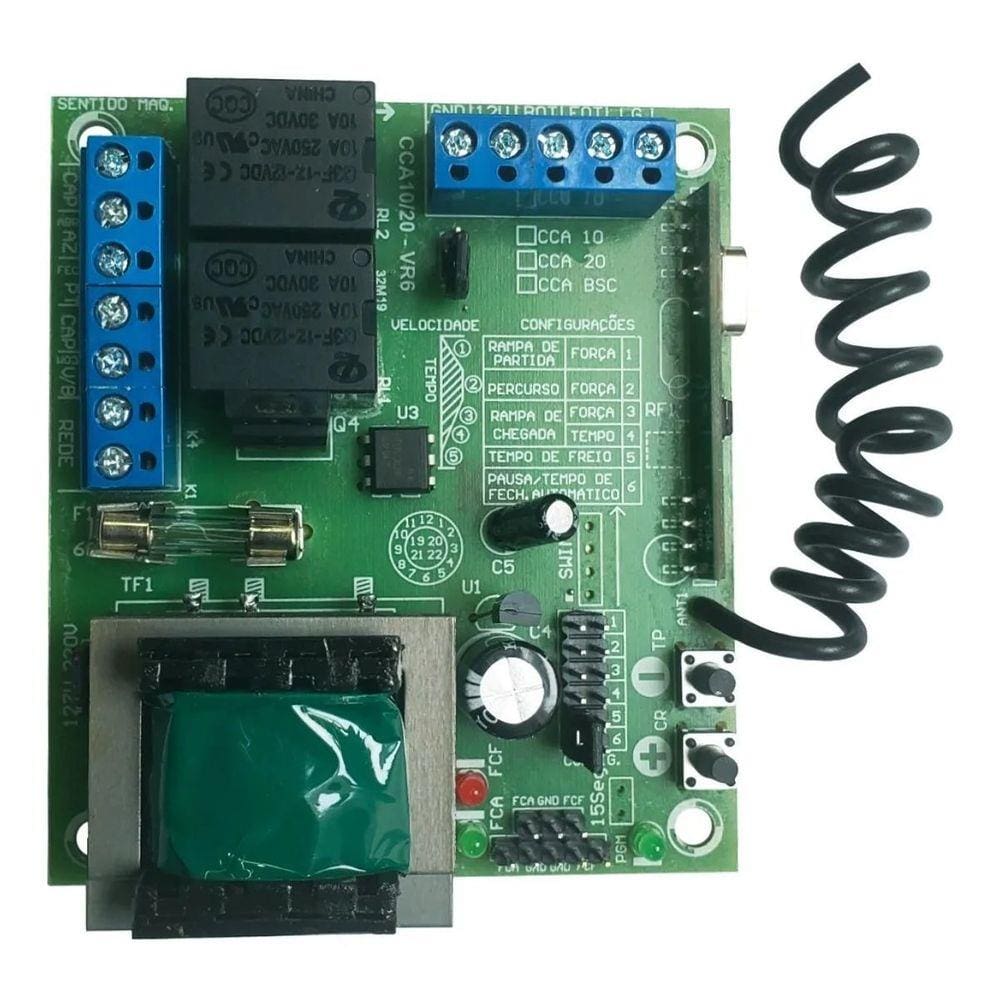 Central Placa de Comando Automatizador Portão Eletrônico Basculante Deslizante Rcg Cca-10 Clp