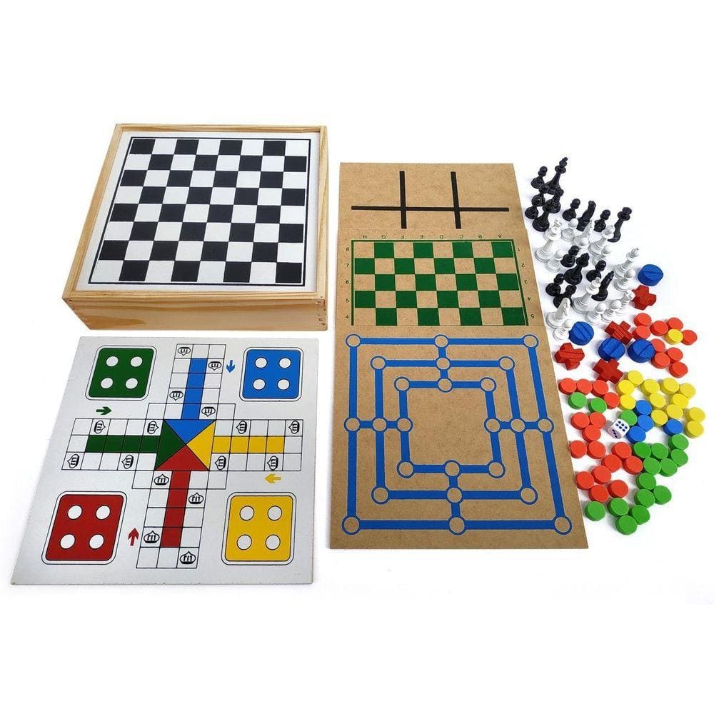 Jogos De Tabuleiro 6x1 Xadrez Damas Ludo Trilha Velha Resta1