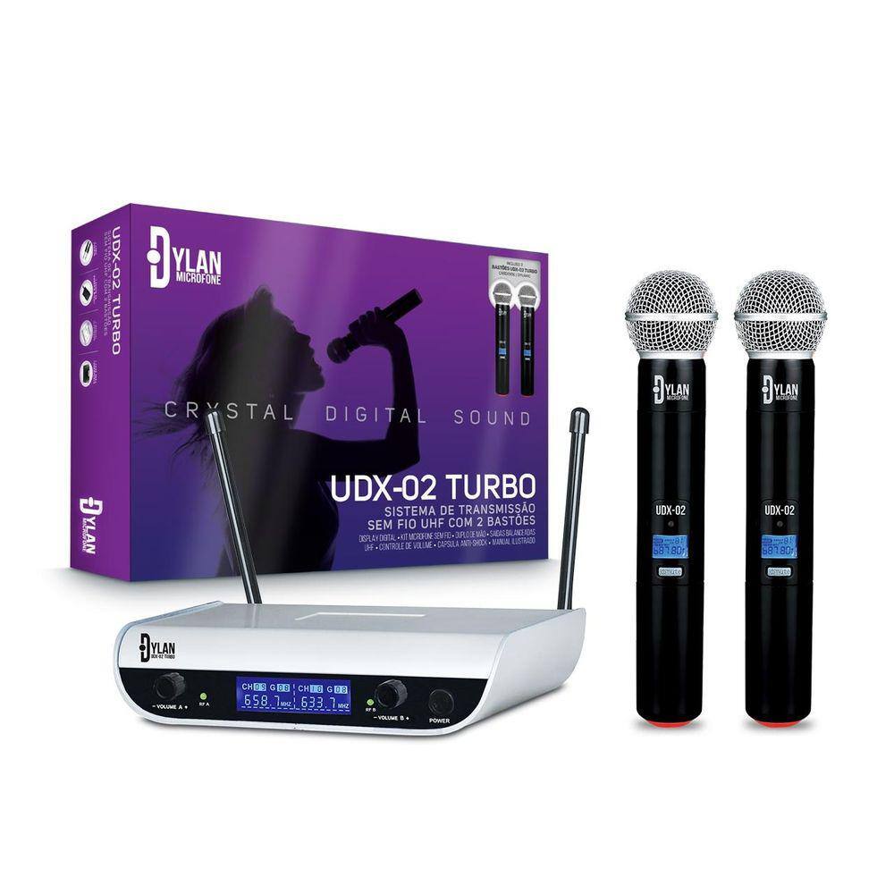 Microfone Dylan UDX-02 Turbo sem fio UHF duplo de mão