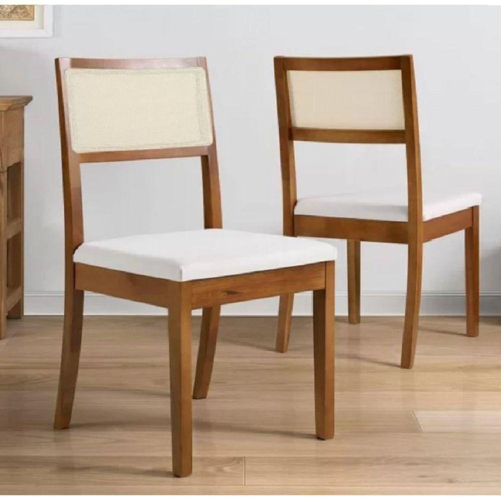 Conjunto de 2 Cadeiras Madeira Maciça Tiê CabeCasa MadeiraMadeira Amendoa/Bege claro