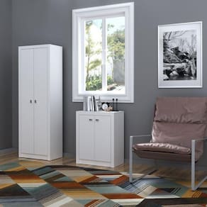 Conjunto Home Office Armário 2 Portas ME4105 e Balcão 2 Portas ME4103 Tecno Mobili Branco