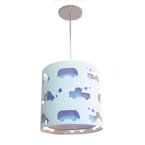 Lustre Infantil Pendente Recorte Carrinhos 25X25 Azul Bebê