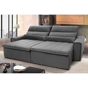 Sofá Retrátil Reclinável Patagônia 2,70m Suede Velut Cinza c/ Molas no Assento - King House