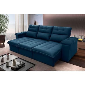 Sofá Retrátil Reclinável Verona 2,30m Suede Velut Azul Marinho c/ Molas no Assento - King House