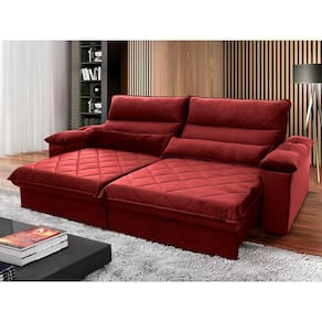 Sofá Retrátil Reclinável Grécia 2,70m Suede Velut Vermelho c/ Molas no Assento - King House