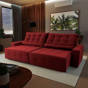 Sofá Retrátil Reclinável Montebello 2,10m Suede Velut Vermelho c/ Molas no Assento - King House