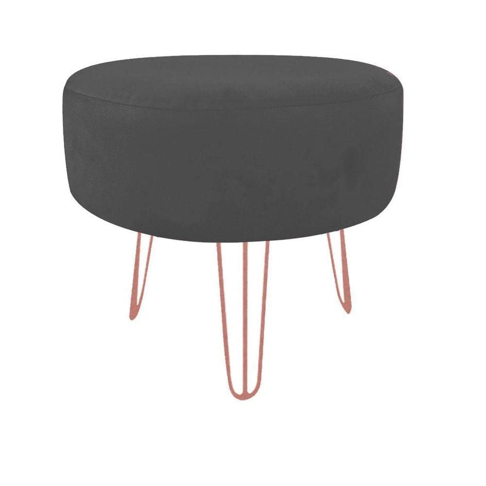 Pufe Puff Para Penteadeira Suede Preto Pés Rose Gold Luxo
