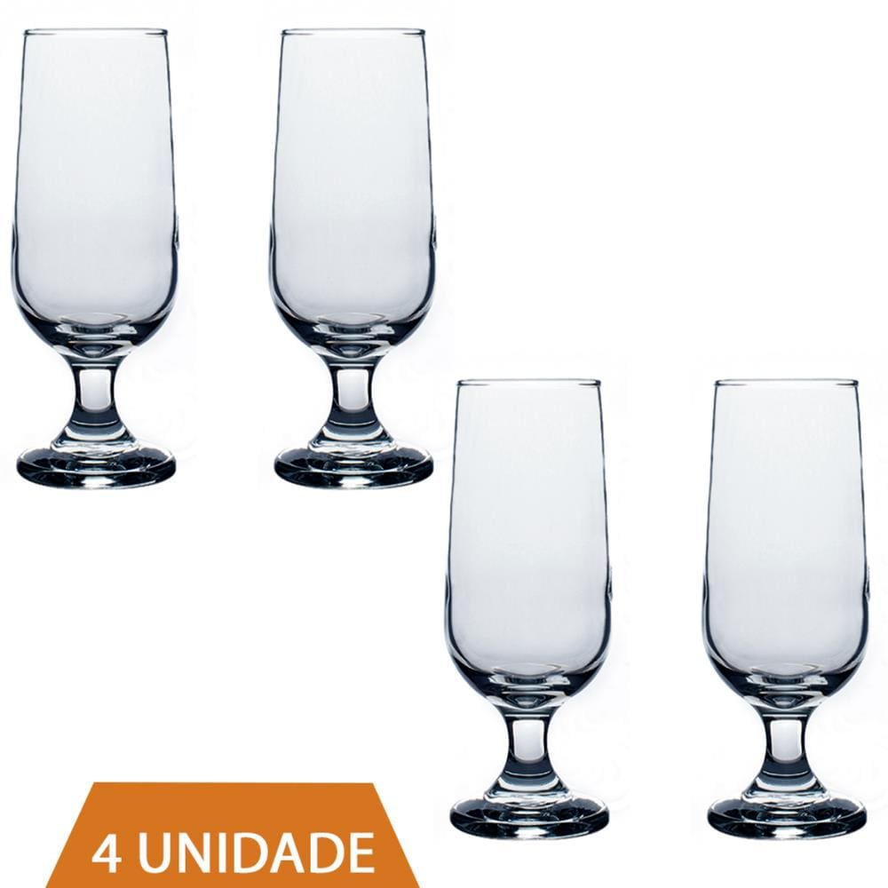 Jogo 4 Copos Taça de Vidro Chopp Hannover 300ml Casa Linda