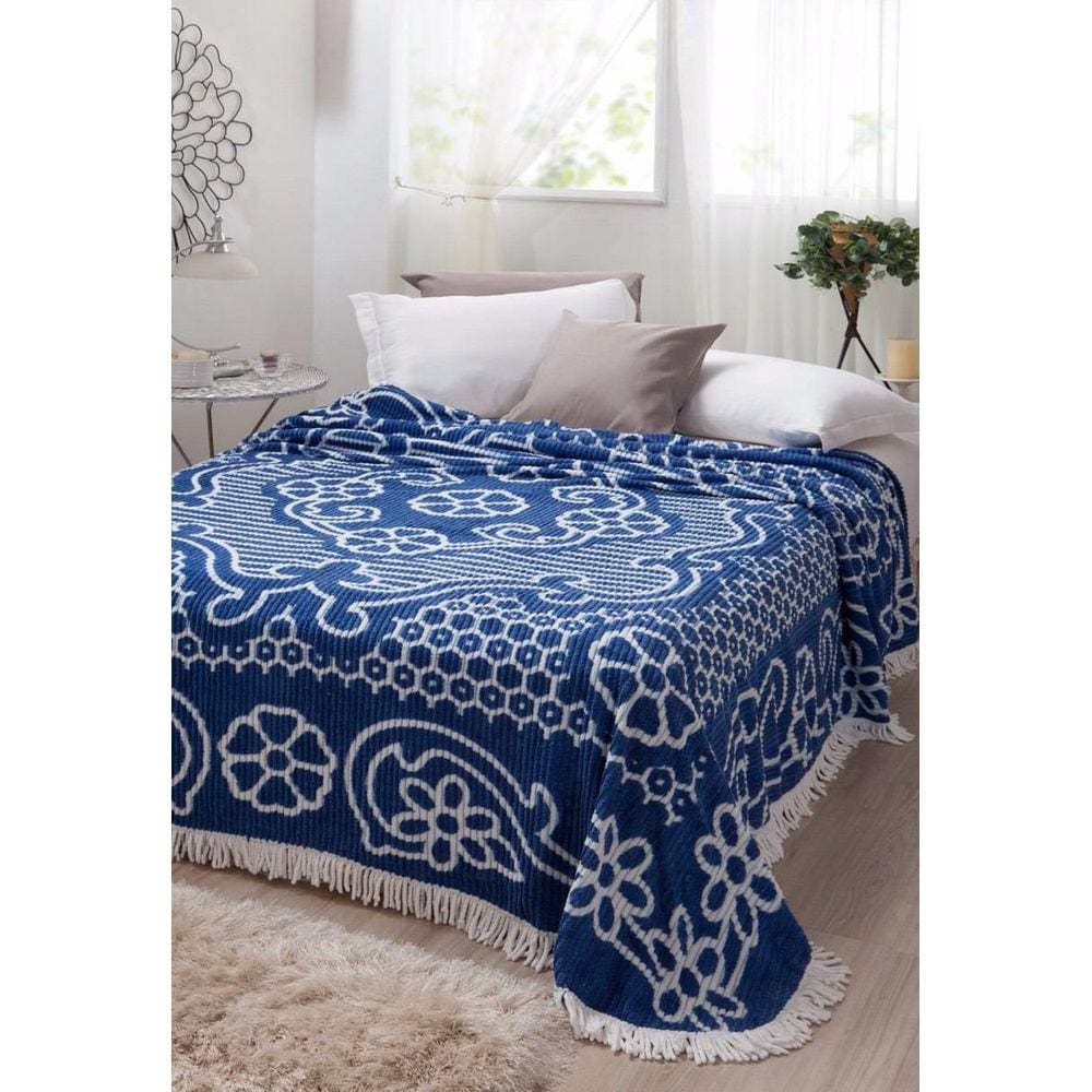 Colcha Casal Chenille Jolitex 220 X 240 Bruna Azul