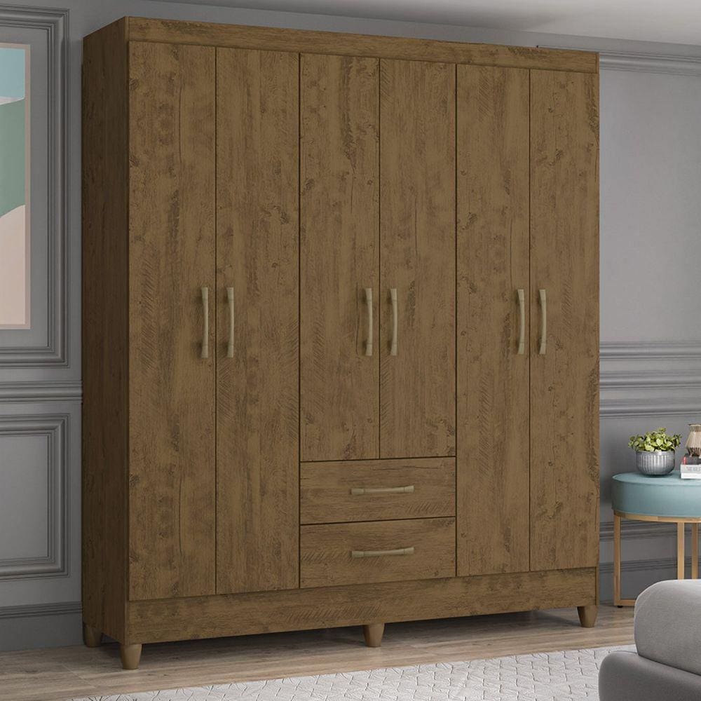 Guarda Roupa Casal 6 Portas e 2 Gavetas Panamá Moval Castanho Wood
