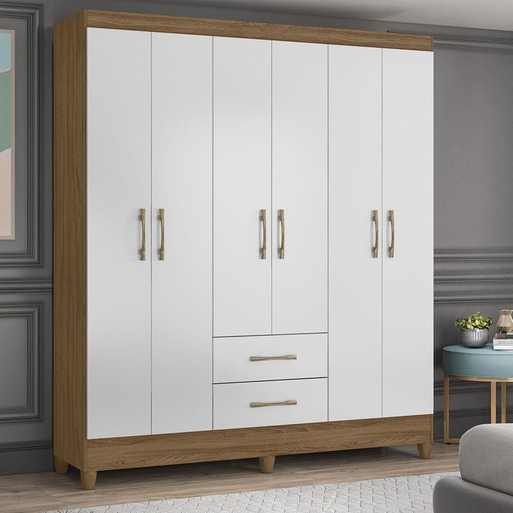 Guarda Roupa Casal 6 Portas e 2 Gavetas Panamá Moval Naturale/Branco