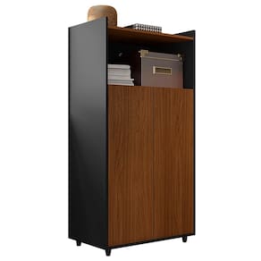 Armário Alto Escritório 2 Portas Marrom Preto Studio Caemmun
