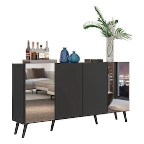 Aparador Buffet C/ Espelho e Pés Retrô Preto