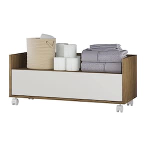 Balcão Banheiro Com 1 Gaveta e Rodízios Rustic/branco
