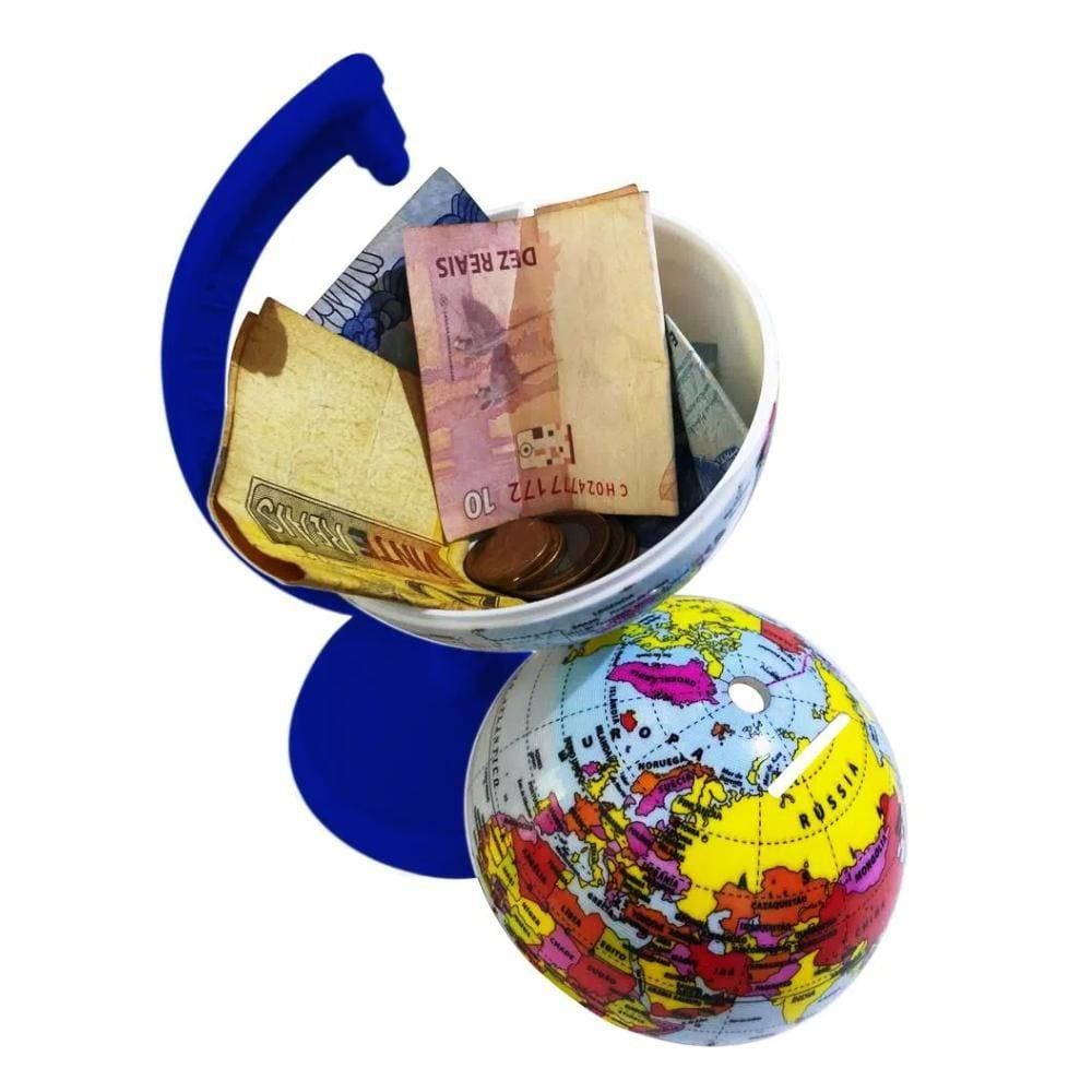 Globo Terrestre Político Com Cofre 10Cm Azul