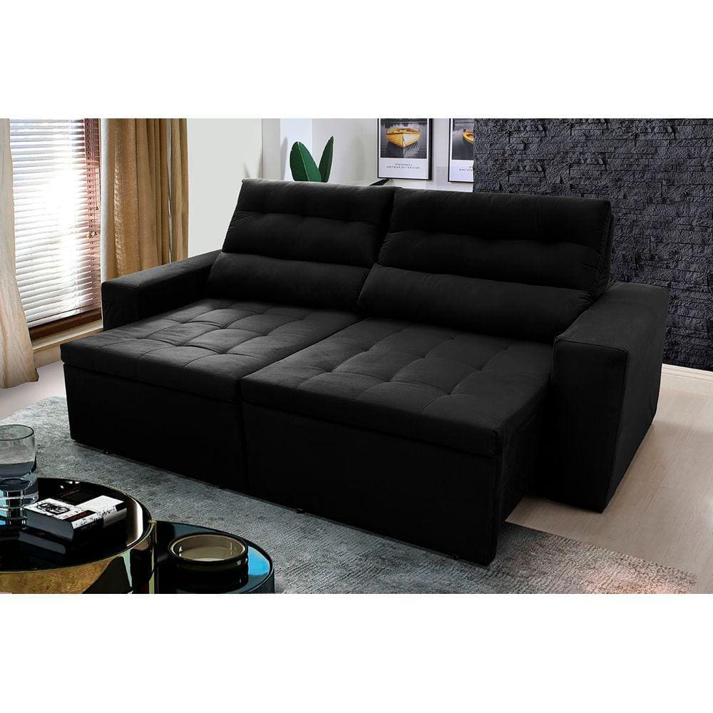 Sofá Retrátil Reclinável Arizona 2,30m Suede Velut Preto - King House