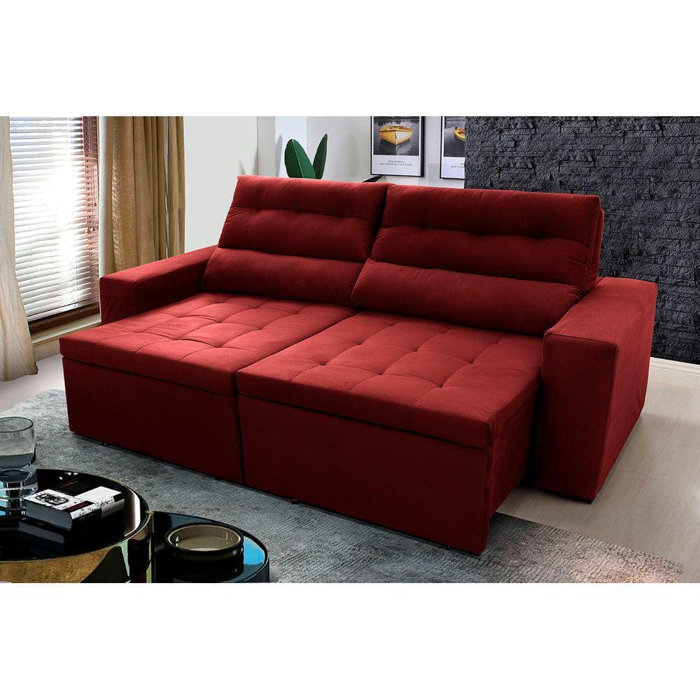 Sofá Retrátil Reclinável Arizona 2,30m Suede Velut Vermelho - King House