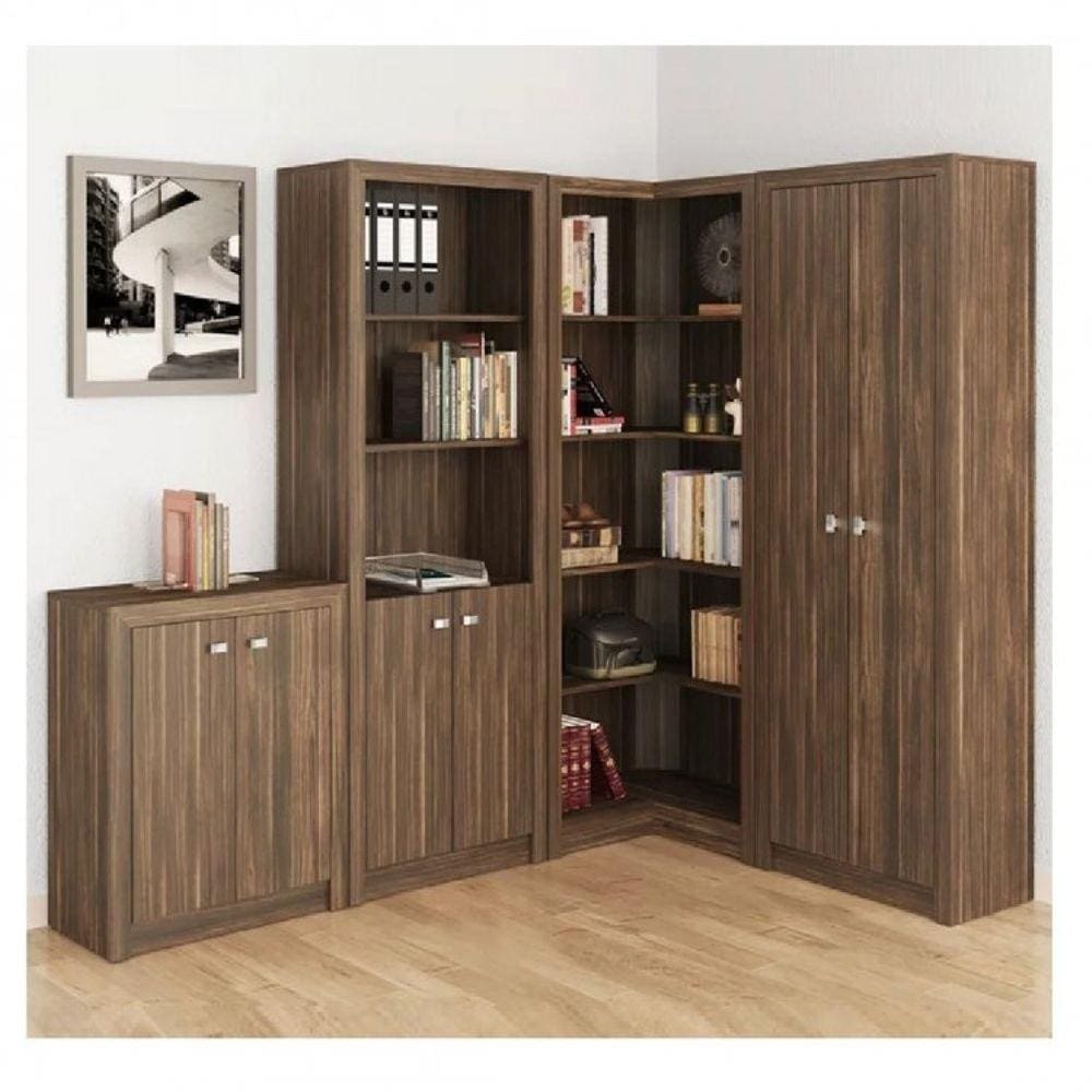 Conjunto Home Office 4 Peças com 1 Balcão, 2 Armários e 1 Estante Tecno Mobili Nogal