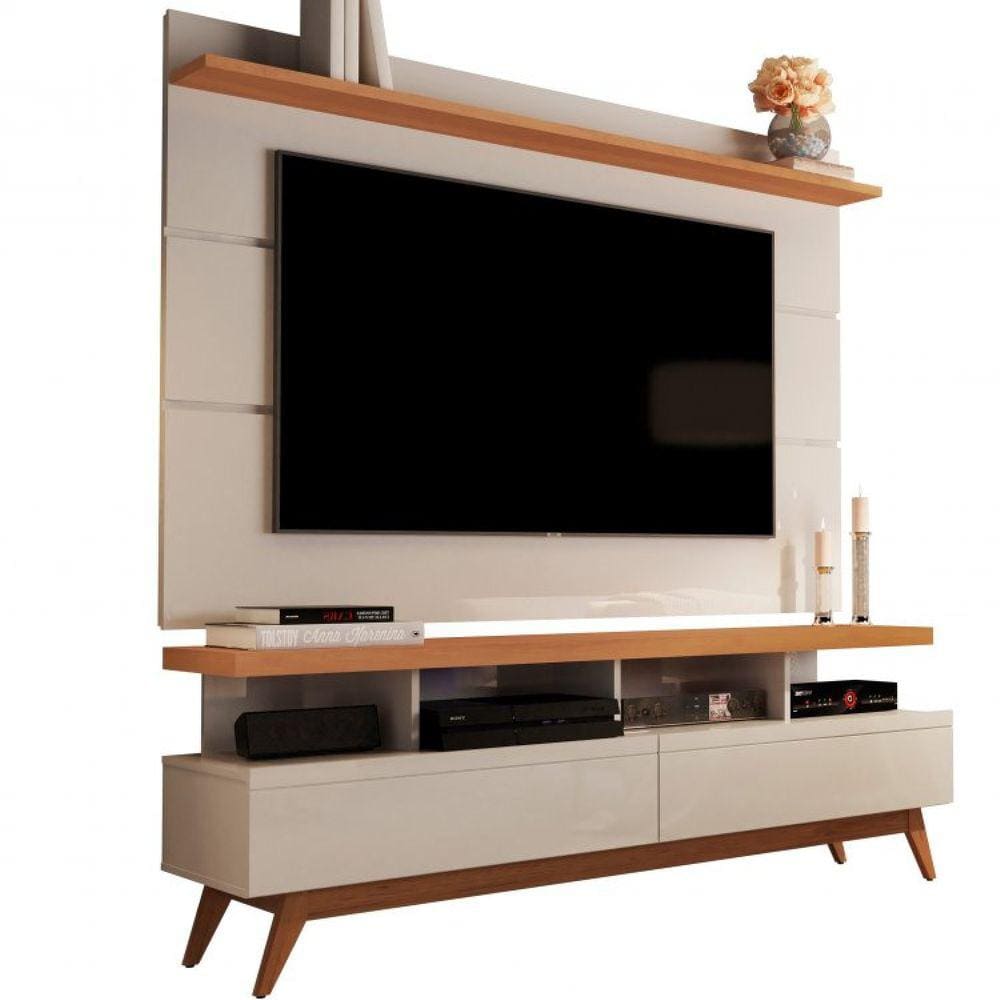 Conjunto Rack Vivare Wood e Painel para TV até 60 polegadas Vivare 1.6 Off White Nature Móveis Germai Off White Nature