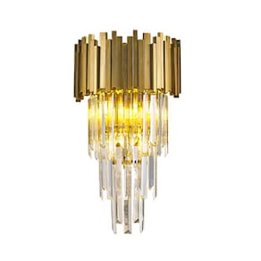 Arandela Moderna Metal Dourado e Cristal 2E14 35cm