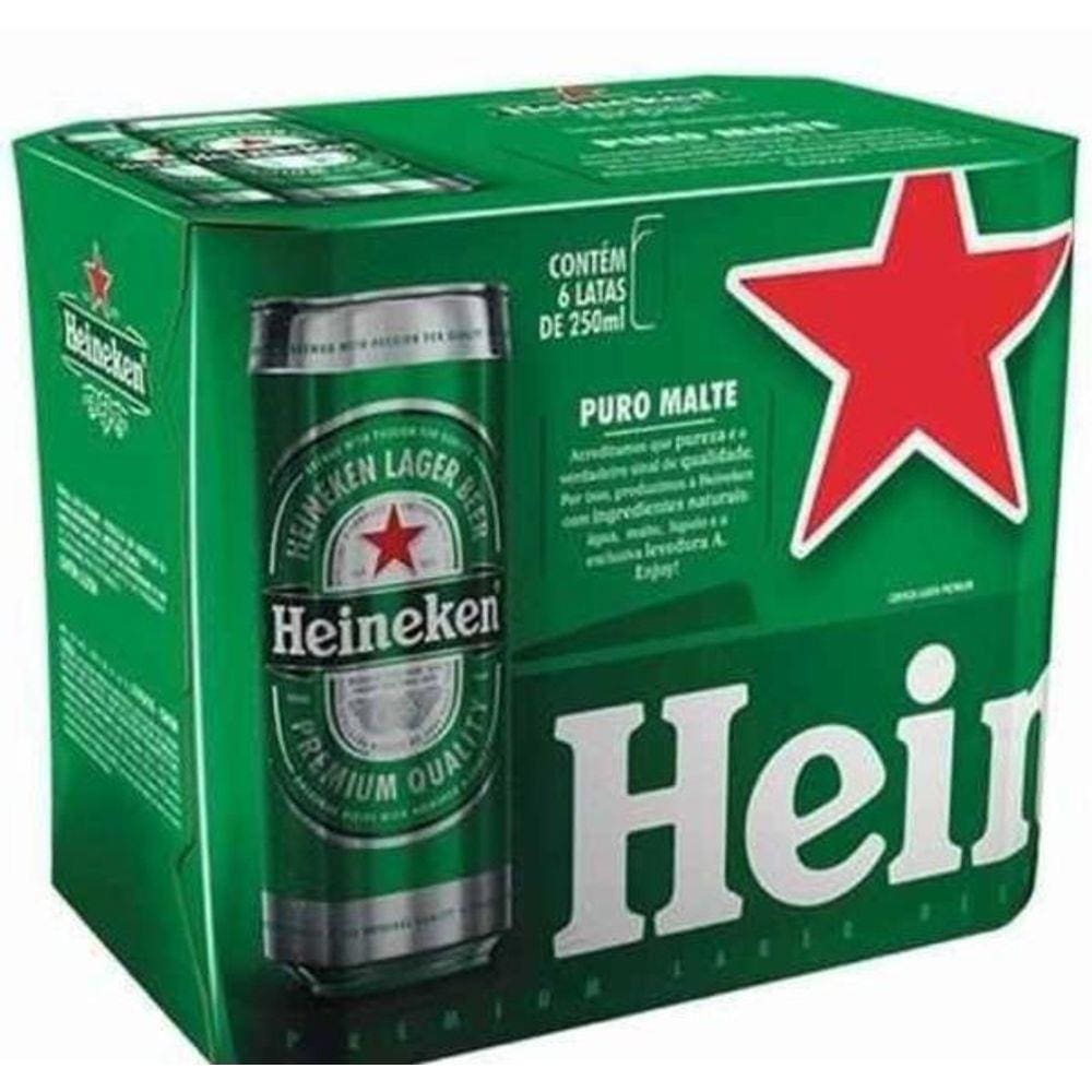 Cerveja Heineken Lata 250Ml - Pack Com 6 Latas