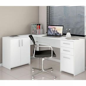 Mesa para Escritório em L 2 Gavetas e 3 Portas NT 2005 Notável Branco
