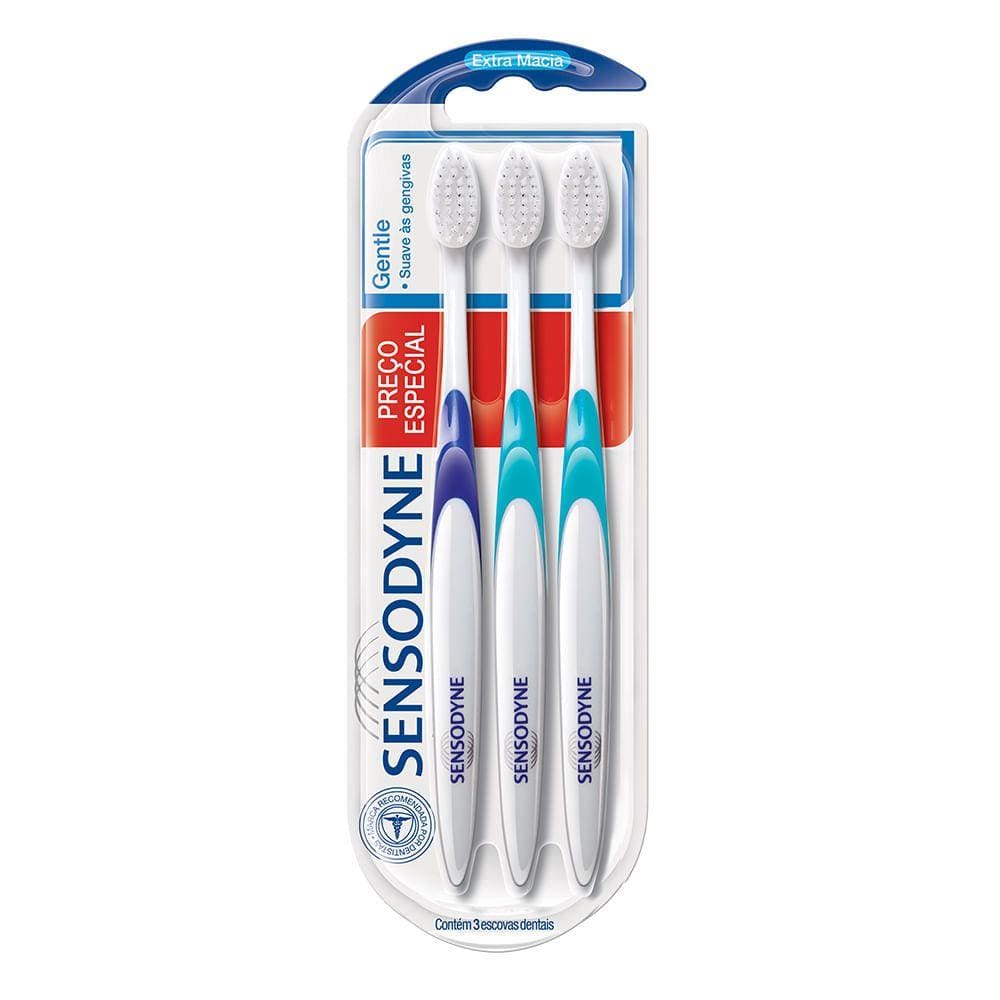Escova Dental Sensodyne Gentle Extra Macia Cores Sortidas 3 Unidades Preço Especial