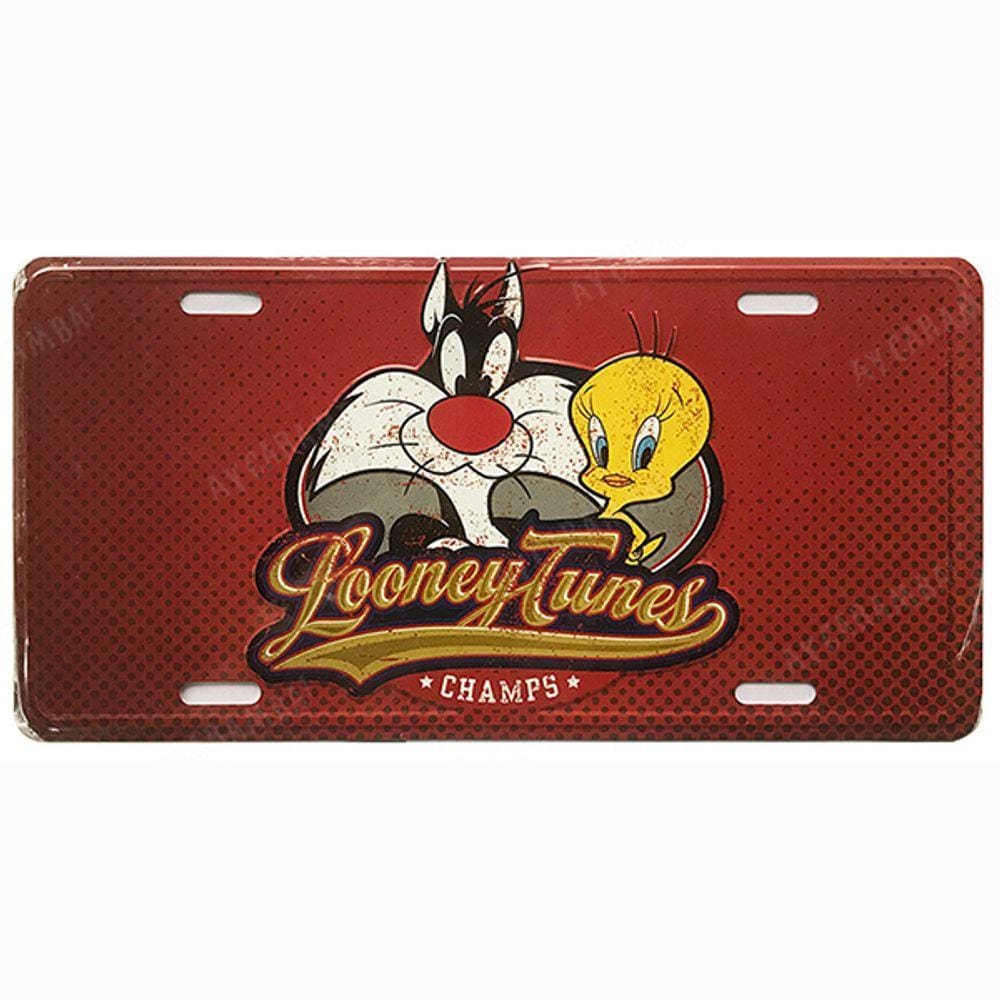 Placa Frajola e Piu-Piu - Looney Tunes em Metal com Relevo