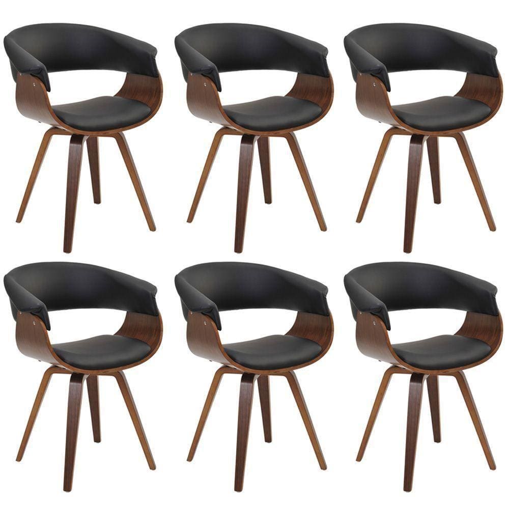 Kit 06 Cadeiras Decorativas para Escritório Recepção Ohana Fixa Pu Preto Gran Belo
