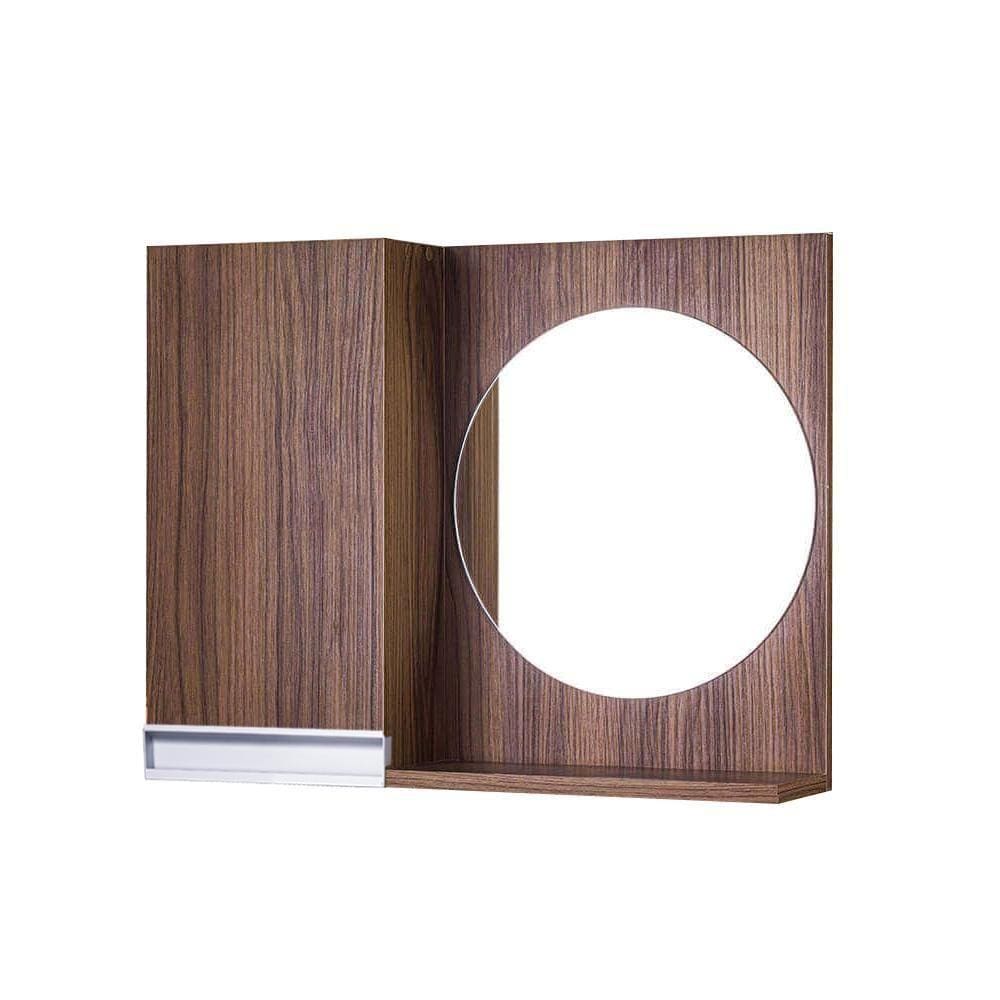 Armário para Banheiro com Espelho Redondo Nogal Com Puxador