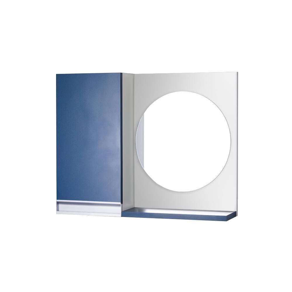 Armário para Banheiro com Espelho Redondo Azul com Puxador