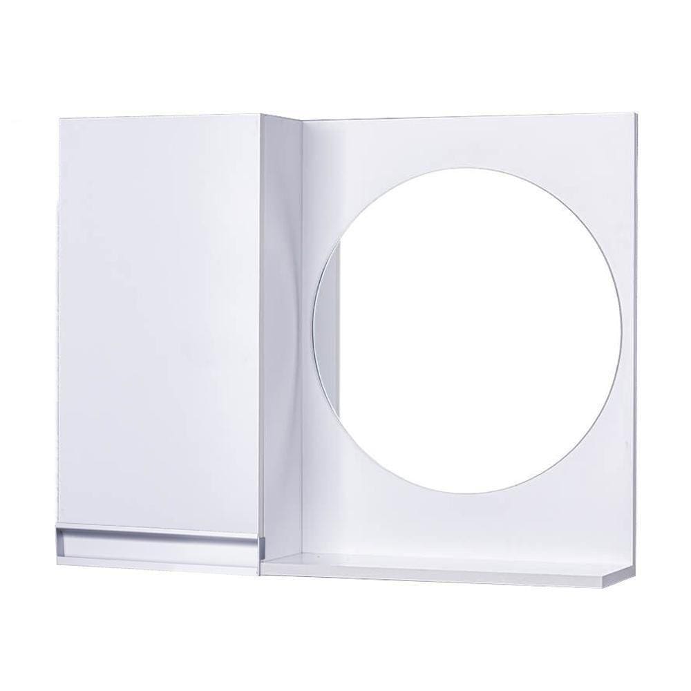 Armário para Banheiro com Espelho Redondo Branco com Puxador