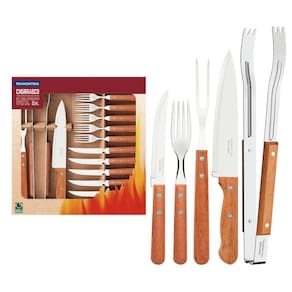 Kit para Churrasco em Aço Inox com Cabo de Madeira Natural 15 Pçs Tramontina