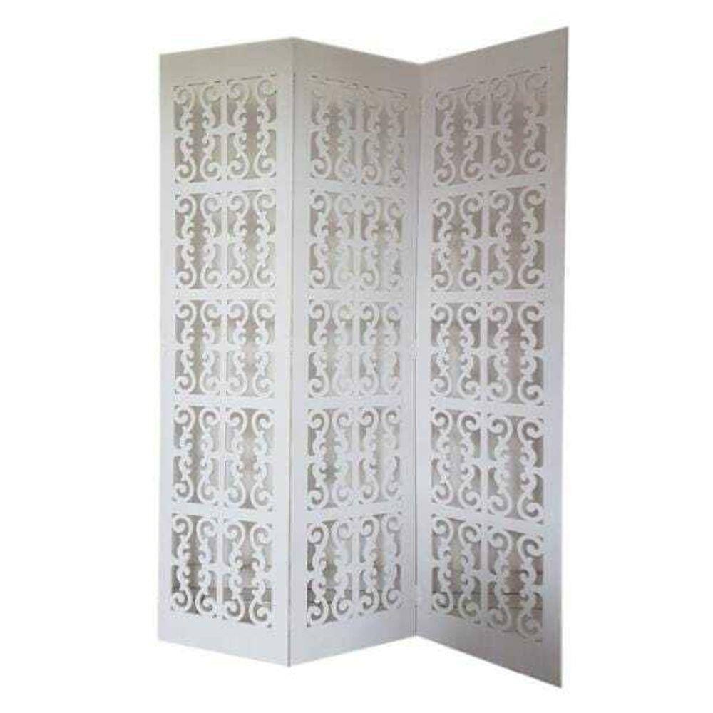 Biombo 3 Folhas 129X180cm Mdf Modelo 2 Branco Vazado