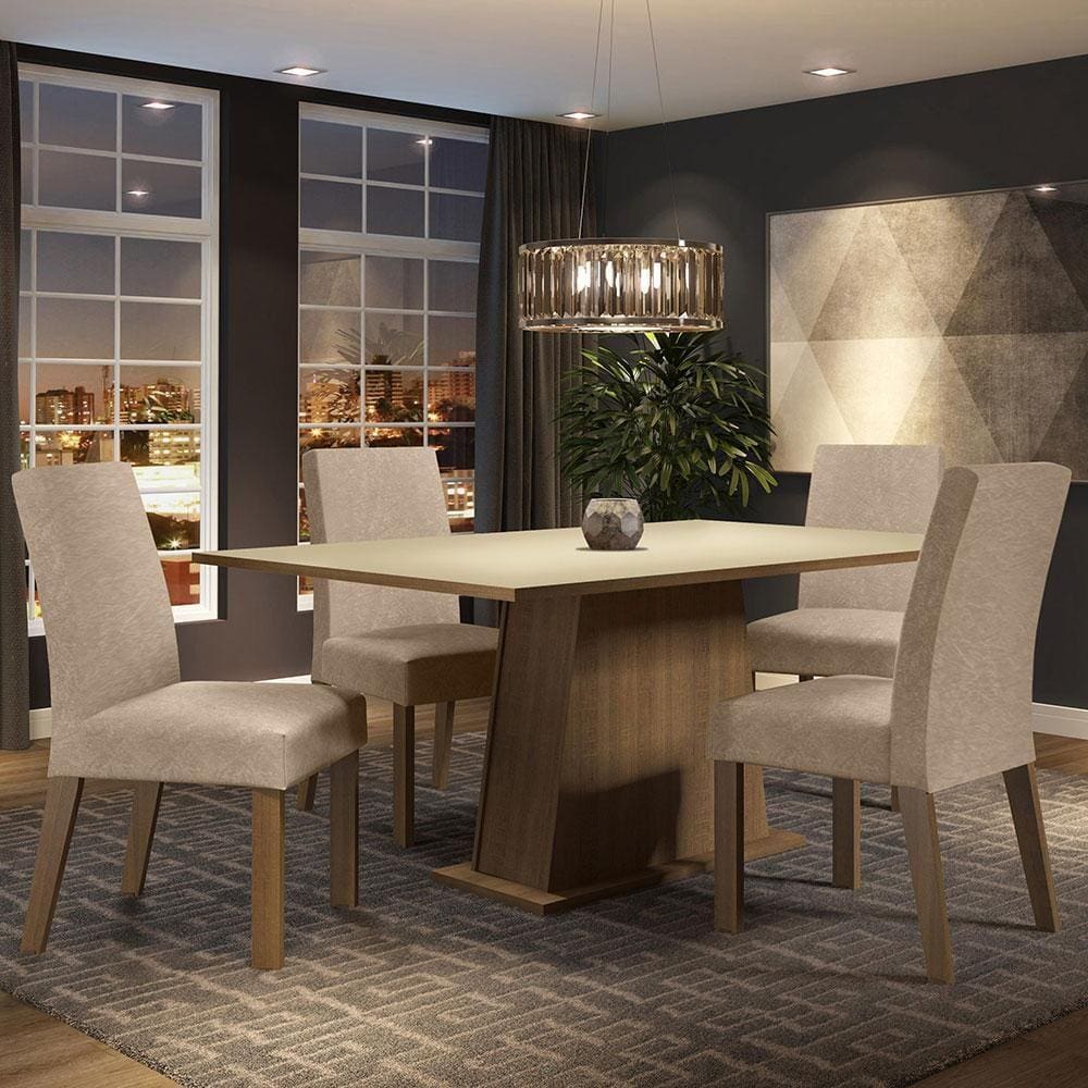 Conjunto Sala de Jantar Madesa Flavia Mesa Tampo de Madeira com 4 Cadeiras - Rustic/Crema/Imperial