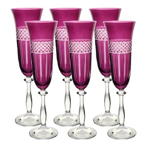 Kit 6 Taças Champanhe Ângela Lapidada Cristal 190Ml Violeta