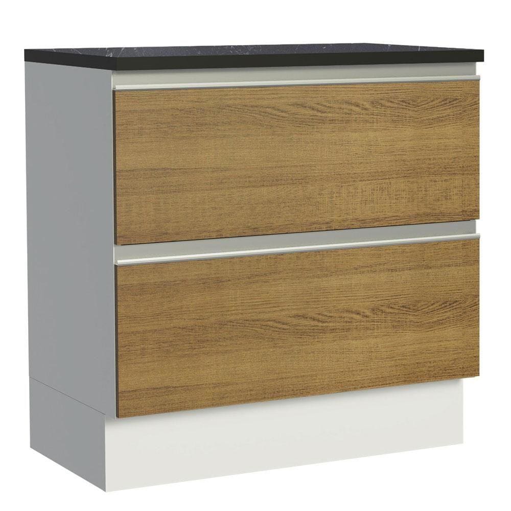 Balcão Madesa Acordes 100% MDF 80 cm 2 Gavetas - Branco/Rustic
