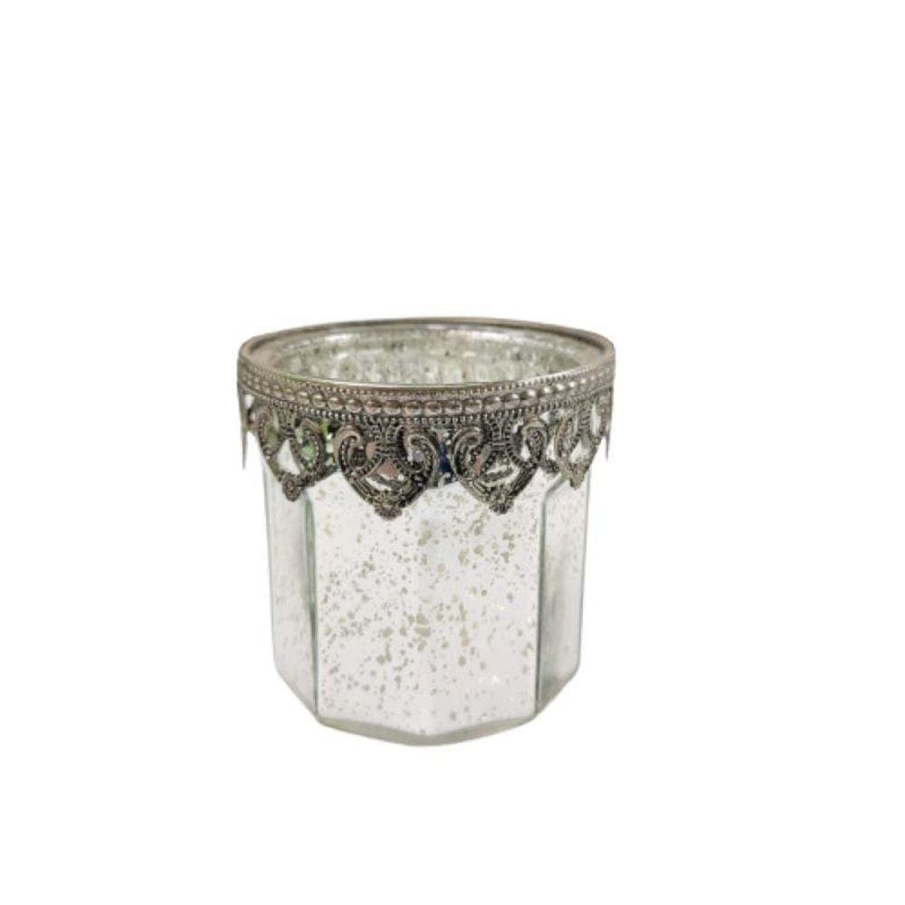 Vasinho Castiçal Prata 10X10Cm Porta Vela Vaso Decoração