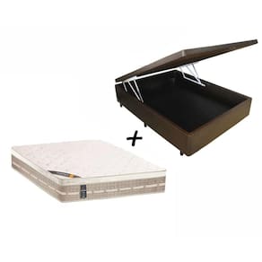 Colchão Castor Casal Molas Premium Tecnopedic + Box Baú Casal Sintético Marrom 138x188