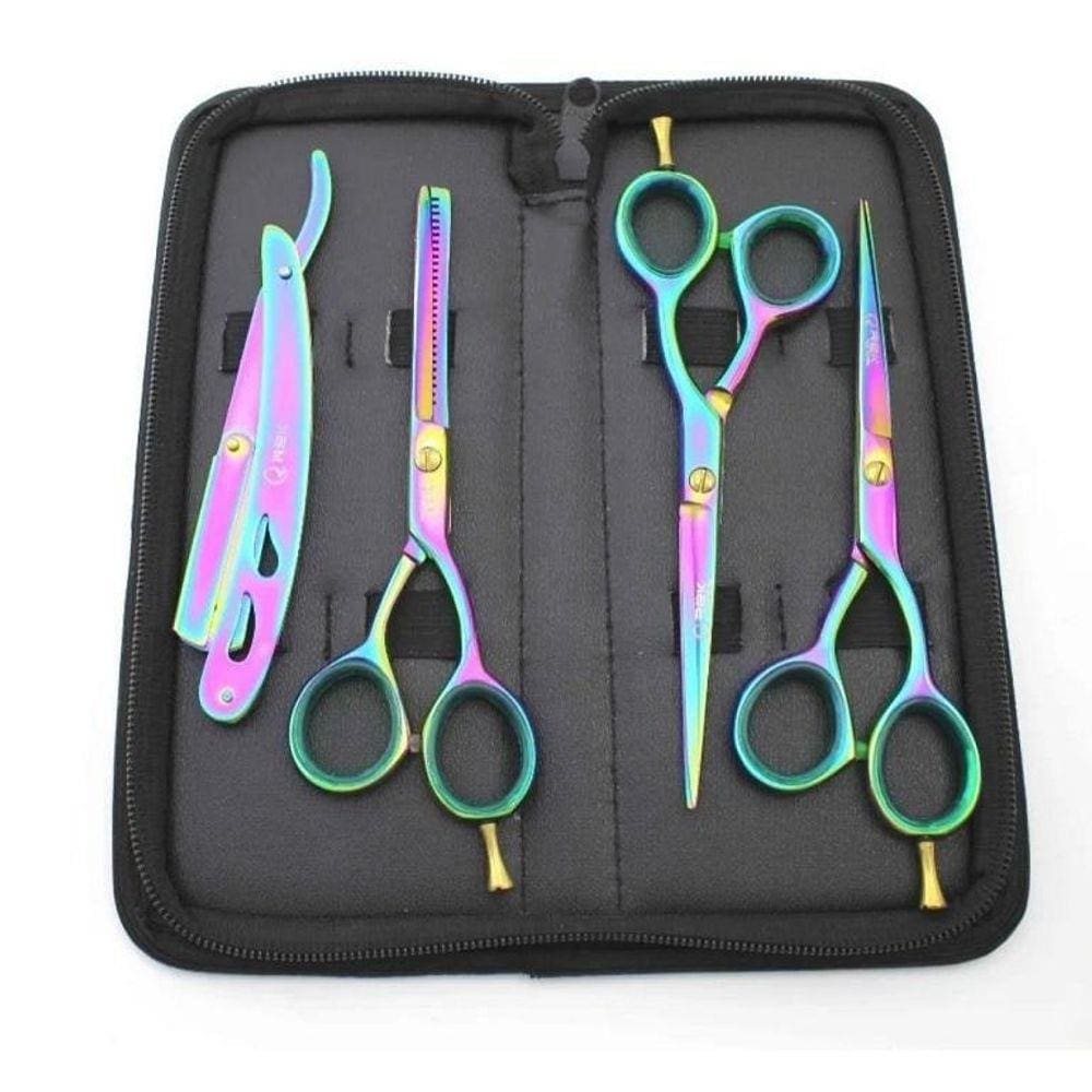 Kit 3 Tesouras Profissionais Navalha Cabeleireiro Barbeiro