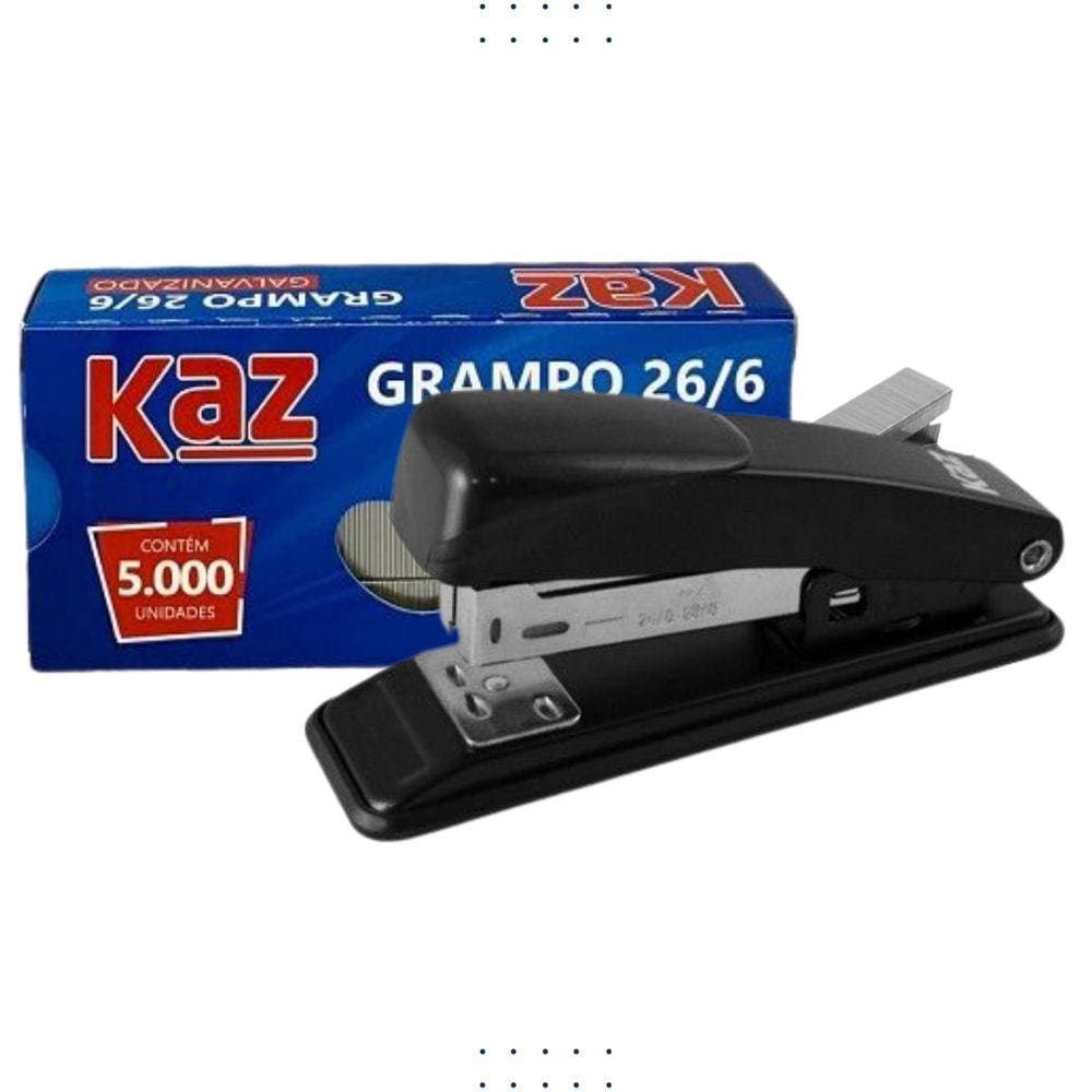 Grampeador Metal + 5000 Grampos 26/6 Galvanizados Escritório